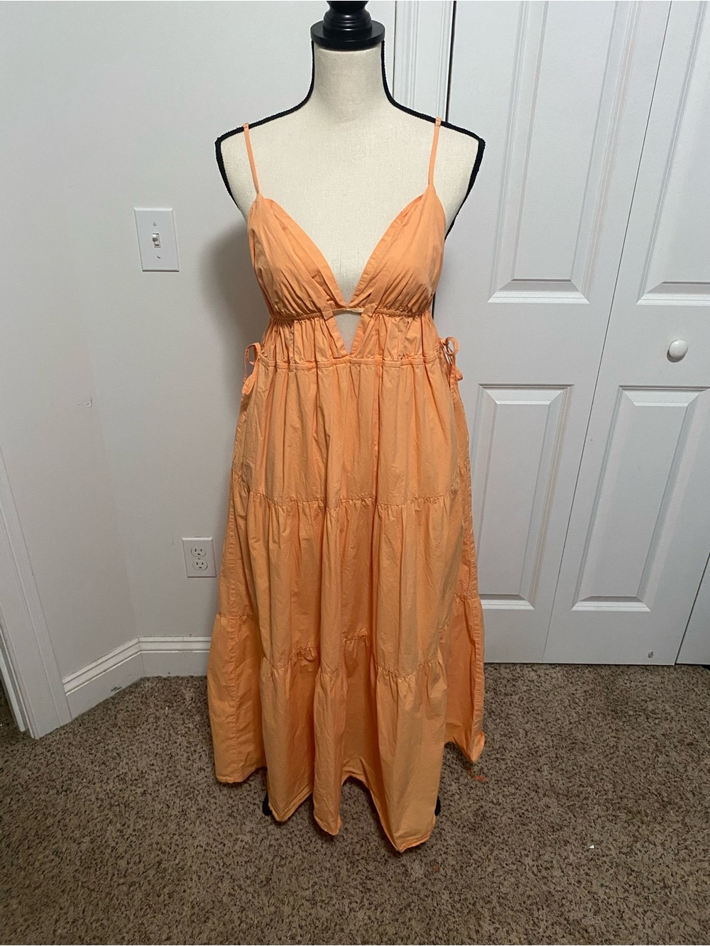Astr Tiered Spaghetti-Strap Maxi Dress in Melon